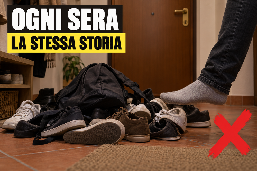 Ogni sera la stessa storia: scarpe ammucchiate dietro la porta