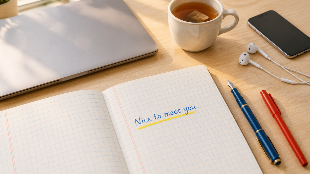 Un cahier : Nice to meet you