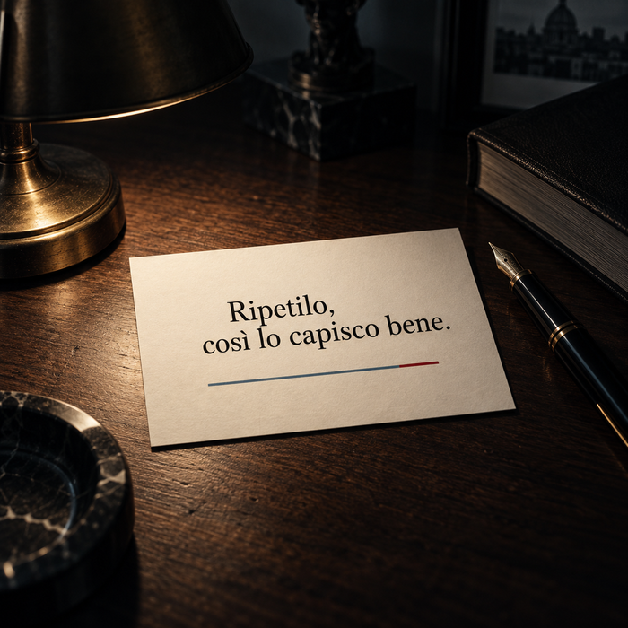 Una carta con la frase: Ripetilo, così lo capisco bene